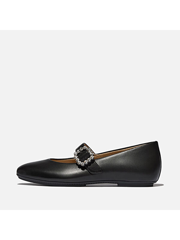 Fitflop Kadın Babet E3J-B41/001 DELICATO CRYSTAL-BUCKLE LEATHER MARY JANES