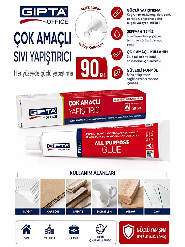 Artlantis Sıvı Yapıştırıcı 90 Gr Tüp Gıpta Çok Amaçlı Kuvvetli Yapıştırıcı 1 Adet Okul Büro Yapıştırıcısı Kağı
