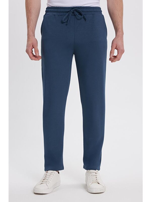 TUDORS Erkek Slim Fit Dar Kesim Beli Bağcıklı 3 Cepli Geniş Paça Koyu Petrol Eşofman Altı