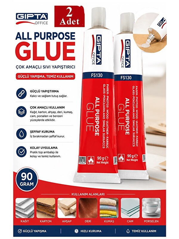 Artlantis Sıvı Yapıştırıcı 90 Gr Tüp Gıpta Çok Amaçlı Kuvvetli Yapıştırıcı 2 Adet Okul Büro Yapıştırıcısı Kağı