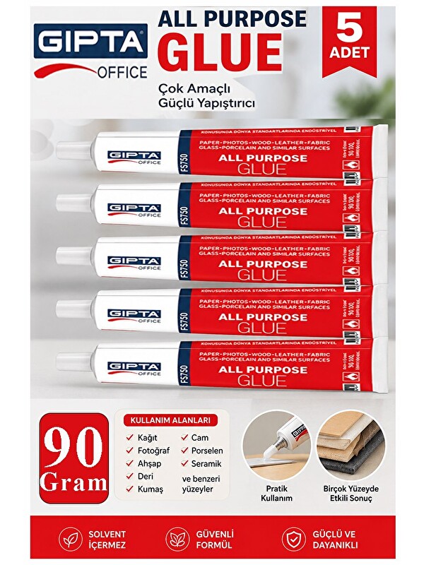 Artlantis Sıvı Yapıştırıcı 90 Gr Tüp Gıpta Çok Amaçlı Kuvvetli Yapıştırıcı 5 Adet Okul Büro Yapıştırıcısı Kağı