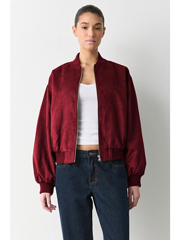 Madmext Bordo Astarlı Kadın Bomber Ceket Mg2545