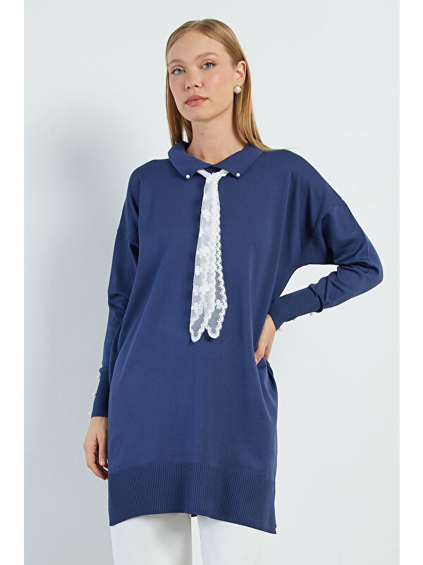 Fullamoda Fullamodest Dantel Fularlı Triko Tunik