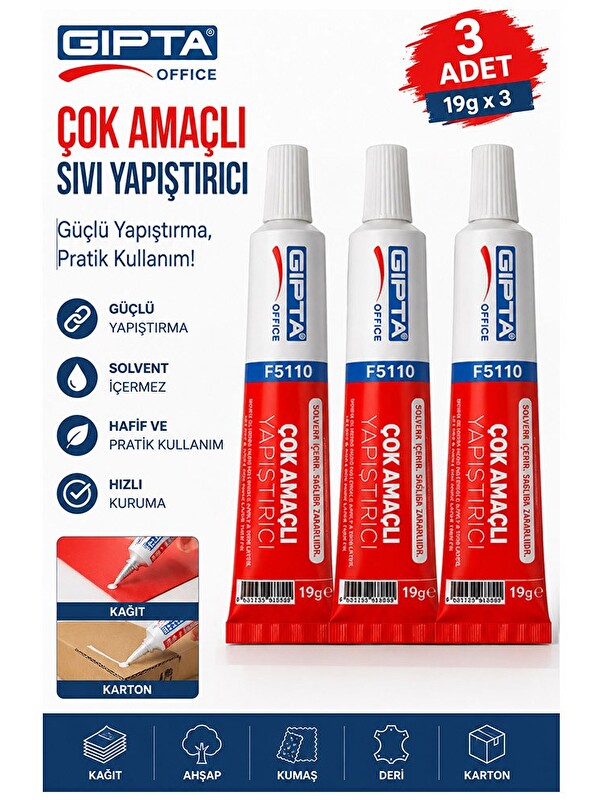 Artlantis Sıvı Yapıştırıcı 19 Gr Tüp Gıpta Çok Amaçlı Kuvvetli Yapıştırıcı 3 Adet Okul Büro Yapıştırıcısı Kağı