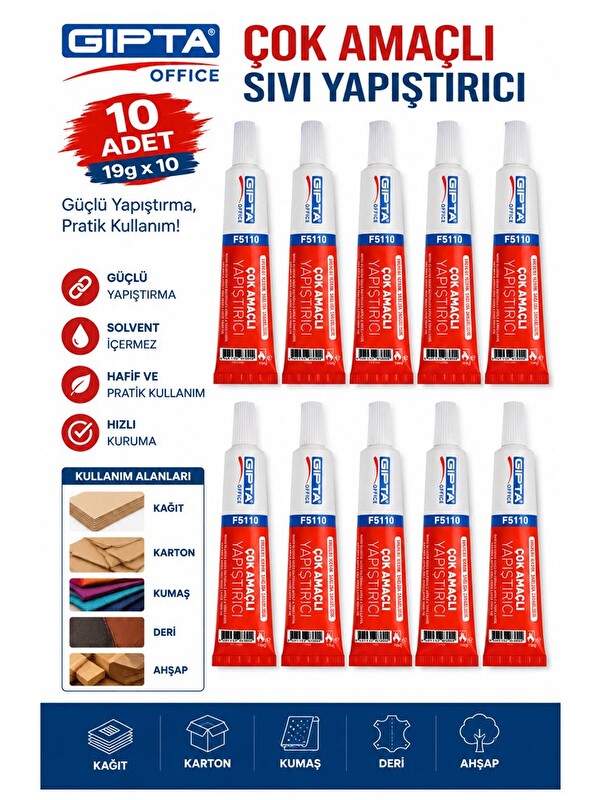 Artlantis Sıvı Yapıştırıcı 19 Gr Tüp Gıpta Çok Amaçlı Kuvvetli Yapıştırıcı 10 Adet Okul Büro Yapıştırıcısı Kağ