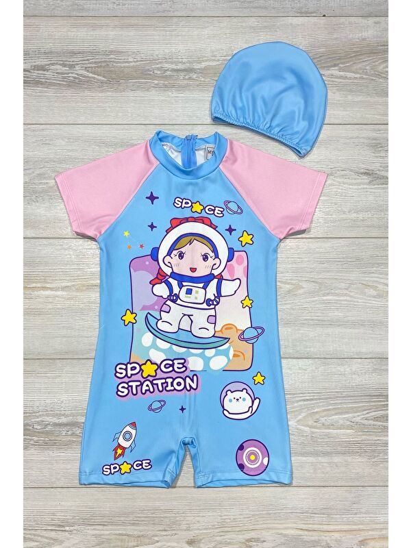 My Kids Wear Çizgi Film Desenli Fermuarlı Boneli Kız Çocuk Mayosu