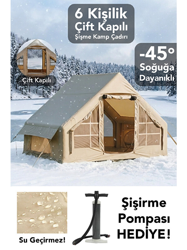 Meleni Home Çift Kapılı 6 Kişilik Kamp Çadırı - 4 Mevsim Su Geçirmez Şişme Kamp Çadırı 300x210 cm