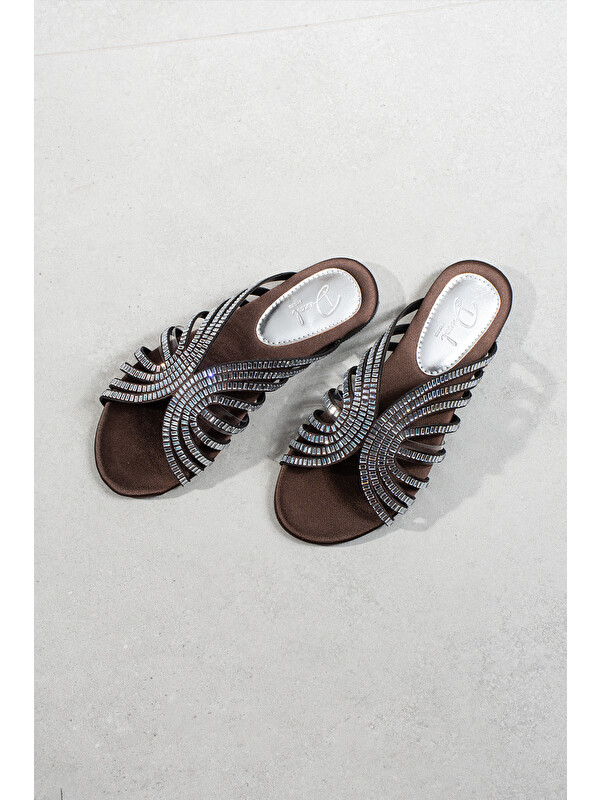 DUXAL SHOES Margaret Kadın Kristal Işıltılı Saten Terlik