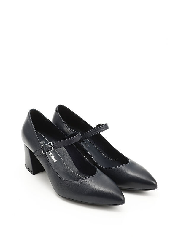 Kadın AÇIK LACİVERT Sivri Burun Topuklu Hakiki Deri Ayakkabı - Görsel 2