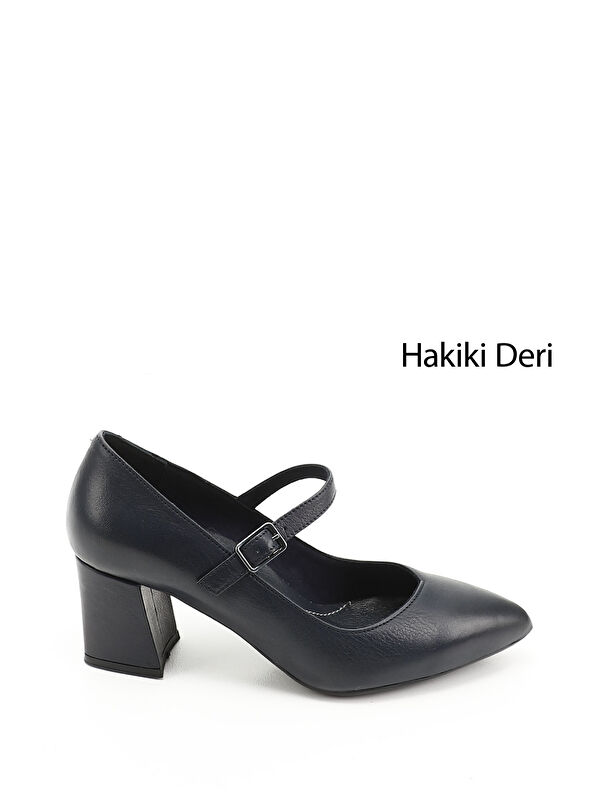 Kadın AÇIK LACİVERT Sivri Burun Topuklu Hakiki Deri Ayakkabı - Görsel 3