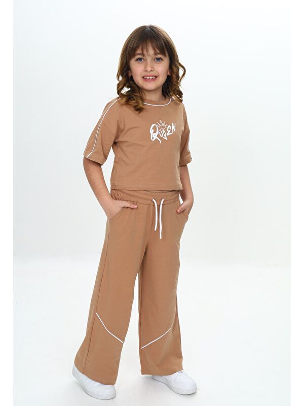Toontoykids Kız Çocuk Queen Baskılı Crop Eşofman Takım