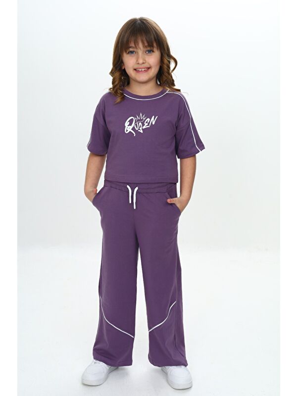 Toontoykids Kız Çocuk Queen Baskılı Crop Eşofman Takım