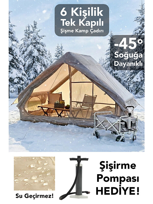 Meleni Home Tek Kapılı 6 Kişilik Kamp Çadırı - 4 Mevsim Su Geçirmez Şişme Kamp Çadırı 300x210 cm