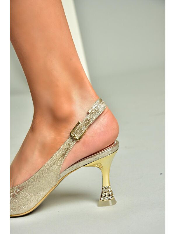 U8203362 Altın Kadın Topuklu Ayakkabı - Görsel 4