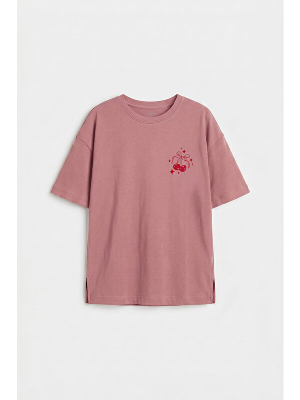 Tommylife Gül Kurusu Oversize Kısa Kollu Baskılı Kız Çocuk T-Shirt - 75176