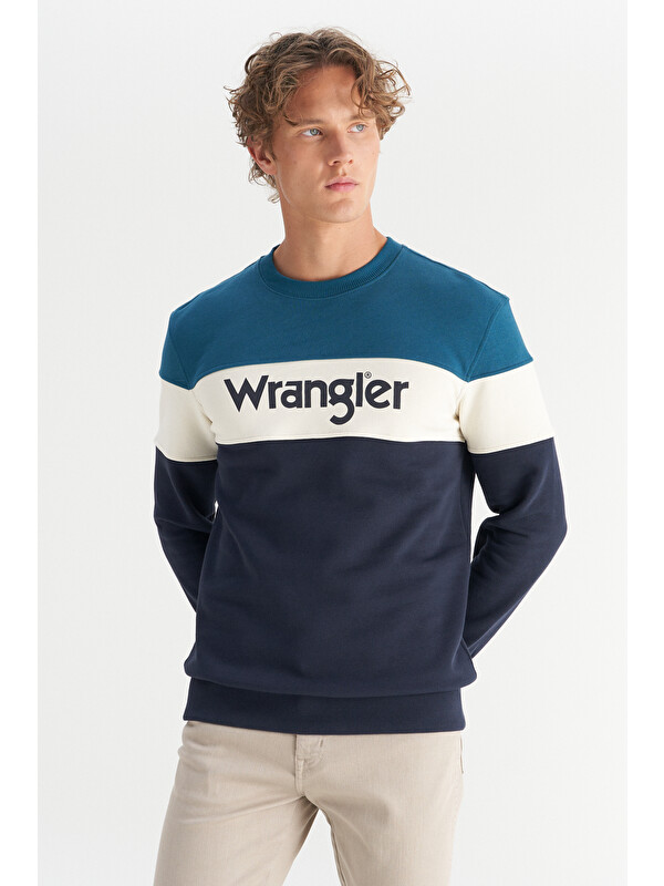 Wrangler Regular Fit Bisiklet Yaka İçi Polarlı Petrol Rengi Sweatshirt