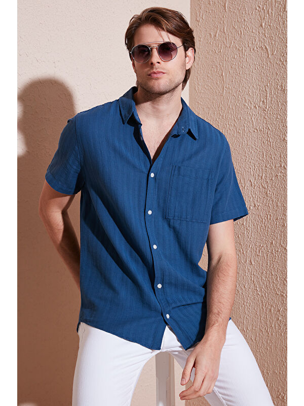 Buratti Pamuklu Regular Fit Tek Cepli Kısa Kol Erkek %100 Pamuk Gömlek CF25S128230