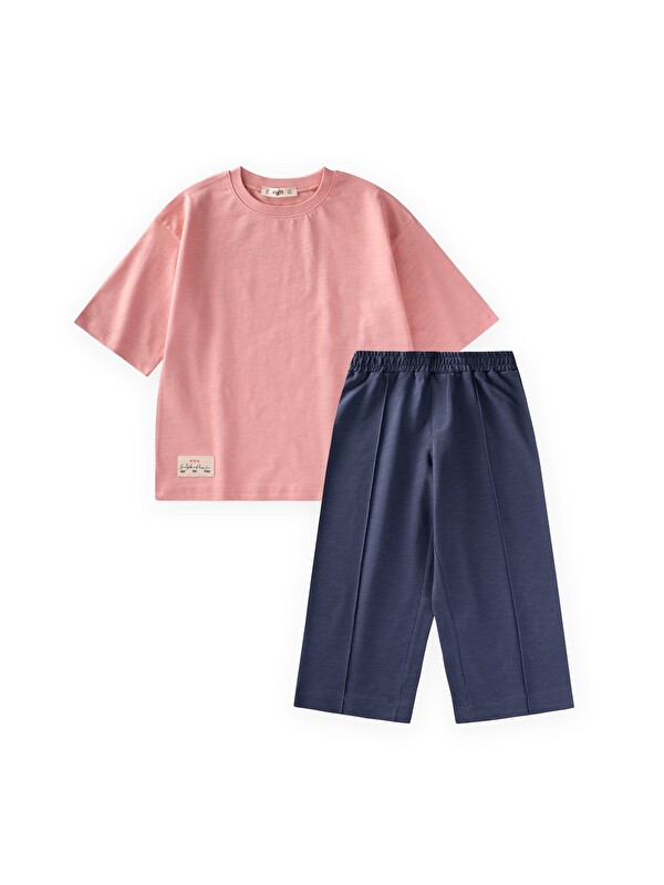 CİGİT Düşük Kol T-Shirt Takım 5-12 Yaş Pembe