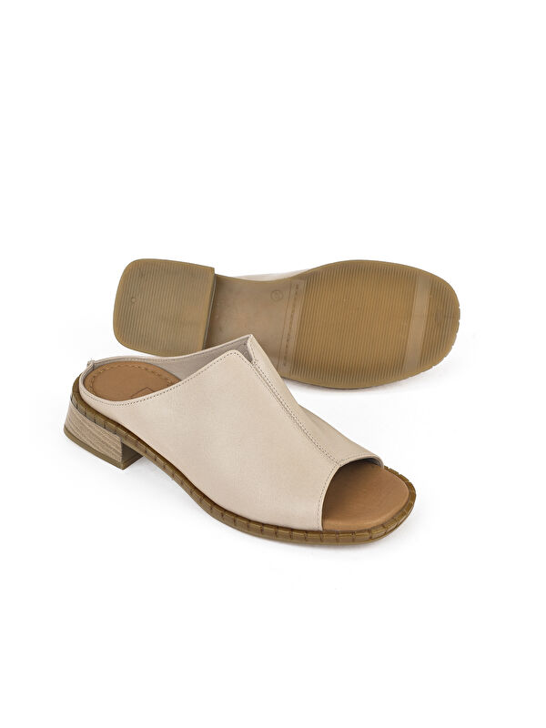 Kadın Hakiki Deri Topuklu Terlik 1511047Z022 Vizon - Görsel 5