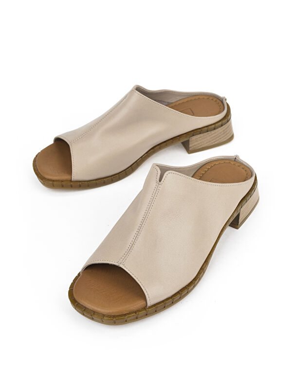 Kadın Hakiki Deri Topuklu Terlik 1511047Z022 Vizon - Görsel 6