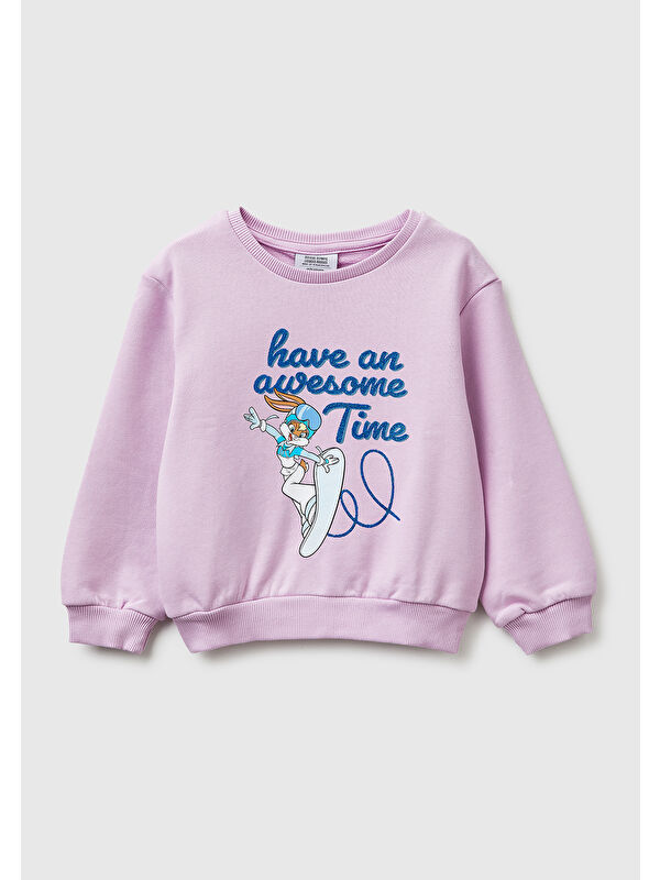 United Colors Of Benetton Kız Çocuk Pembe Looney Tunes Baskılı Bisiklet Yaka Sweatshirt