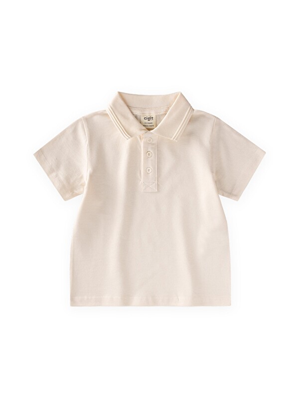 CİGİT Kabartmalı Polo Yaka T-Shirt 2-10 Yaş Ekru