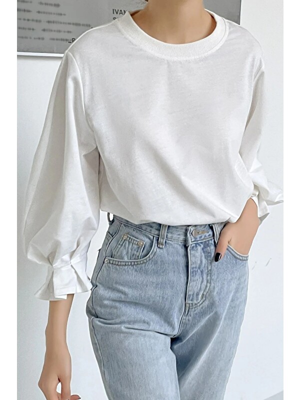 Tarz Cool Kadın Modern Kesim Fakir Kol Detaylı Oversize Basic Bluz