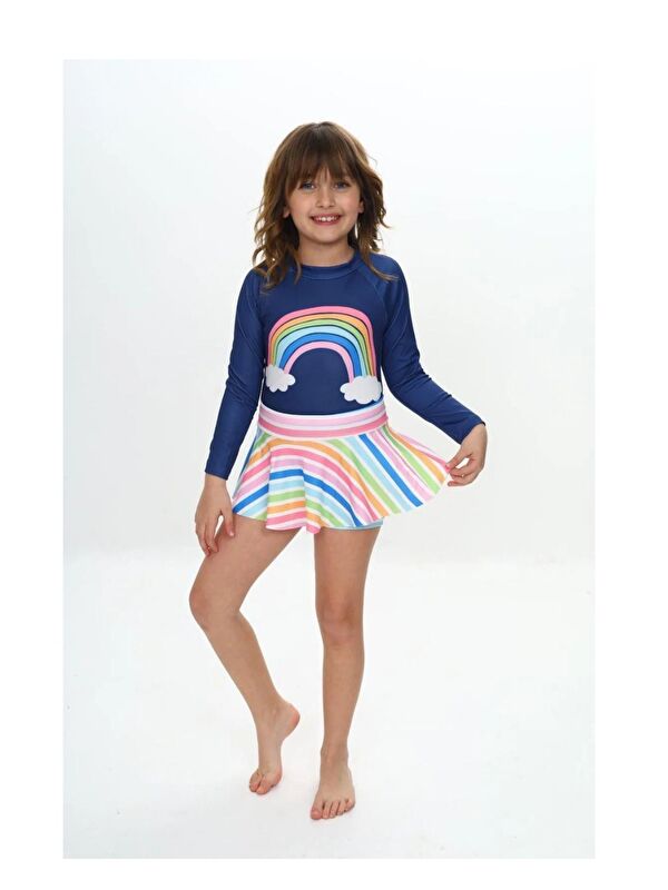 My Kids Wear Etek Detaylı Kız Çocuk Desenli Mayo