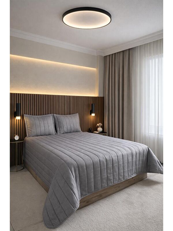 Çeyiz Diyarı Velmira Jakarlı Kadife Elyaf Dolgulu Yatak Örtüsü 240x240 cm Gri