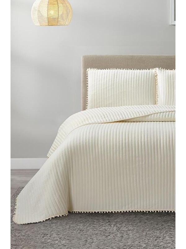 Çeyiz Diyarı Venedik Elyaf Dolgulu Çift Kişilik 240x260 Cm Yatak Örtüsü Krem