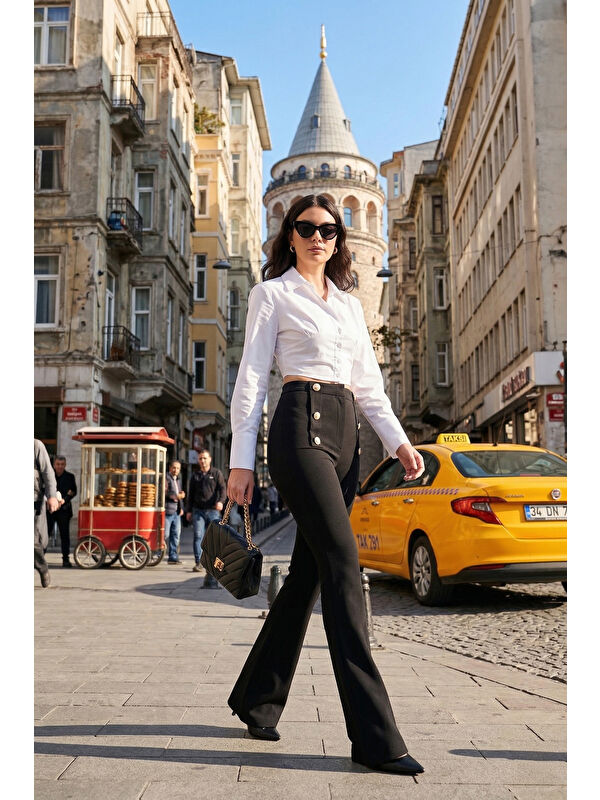 Lela Yüksek Bel İspanyol Paça Düğme Detaylı Pantolon 6522068