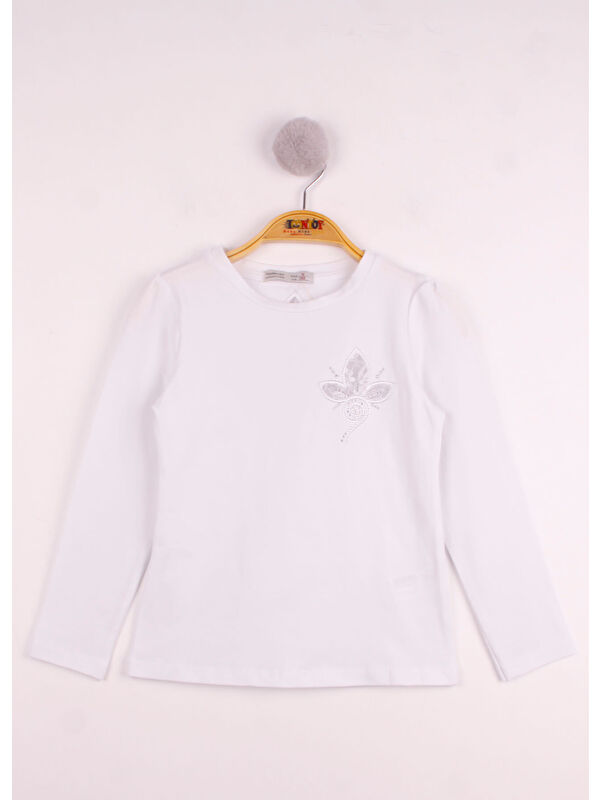Toontoykids Kız Çocuk Göğsü Çiçek Nakışlı T-Shirt