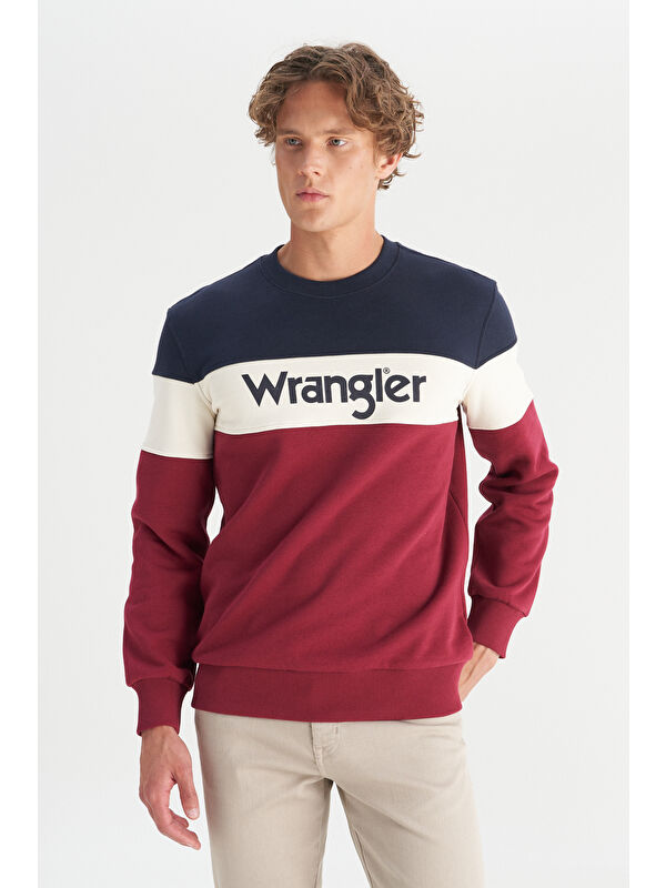 Wrangler Regular Fit Bisiklet Yaka İçi Polarlı Bordo Sweatshirt