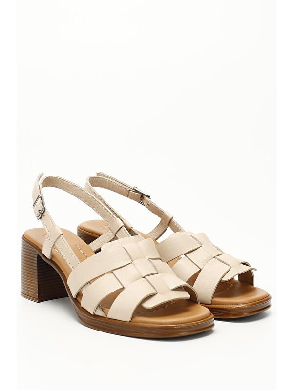 AÇIK BEJ Hakiki Deri Kalın Topuklu Kadın Sandalet 45310 - Görsel 3