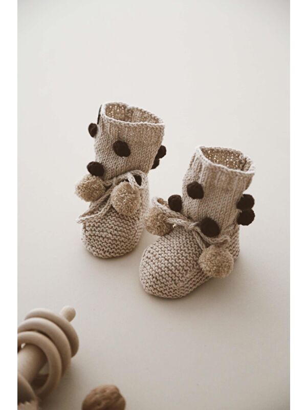 Oh La La Koala For Little Ones Bej Ponponlu Örgü Patik Bebek 0-12 Ay