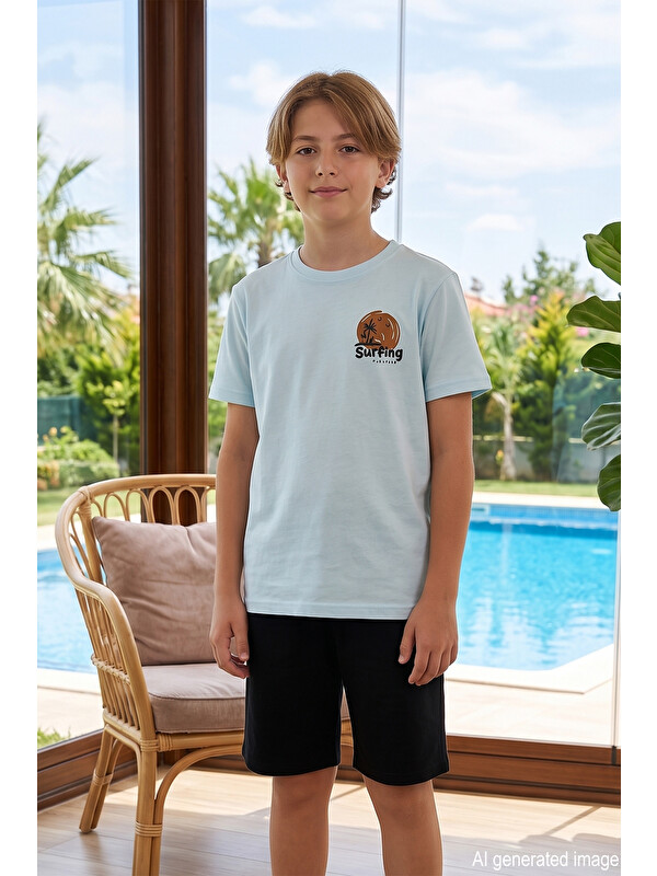 Remsa Genç Erkek Çocuk Kısa Kol Şortlu Pijama Takımı 4357 Mint