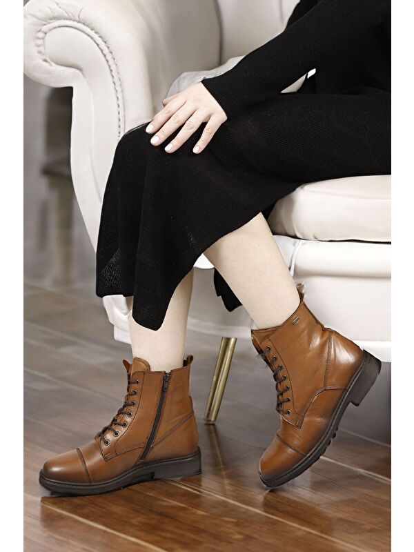 TABA KAHVE MEL. Hakiki Deri Kadın Günlük Postal Bot 42411 - Görsel 3