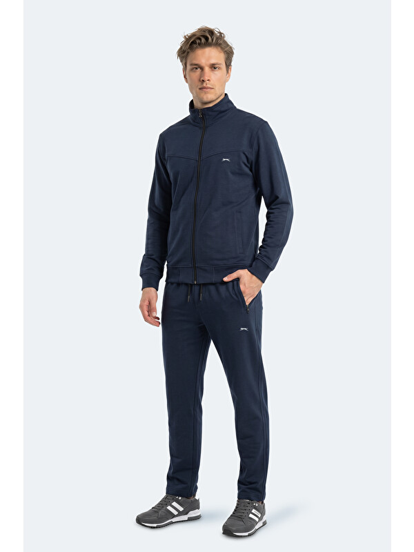 SLAZENGER BOOST GEAR Erkek Fermuarlı Dik Yaka Cepli Lacivert Eşofman Takımı