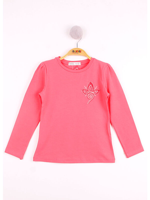 Toontoykids Kız Çocuk Göğsü Çiçek Nakışlı T-Shirt