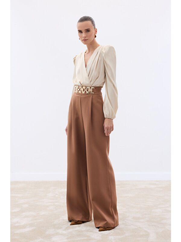 SATEEN Kemerli Salaş Pantolon - Camel