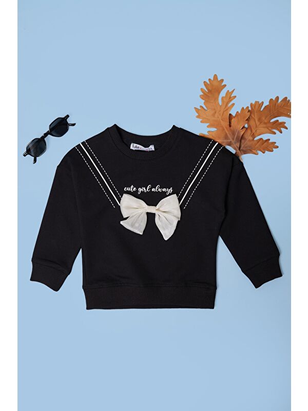 Fullamoda Fiyonklu Bisiklet Yaka Kız Çocuk Sweatshirt