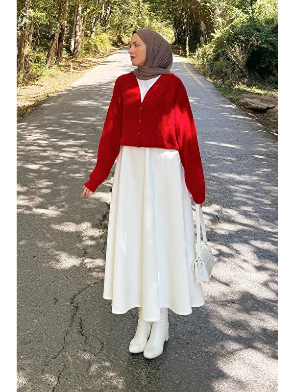 Lamelif Crop V Yaka Hırka Nar Çiçeği
