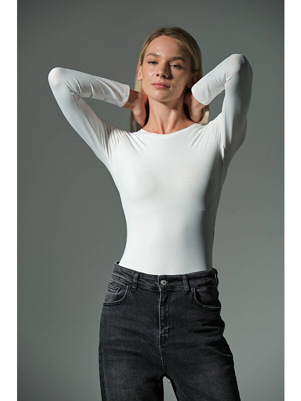 Domoda Örme Soft Premium Touch Bisiklet Yaka Uzun Kol Çıtçıtlı Bluz Body @Baltimore