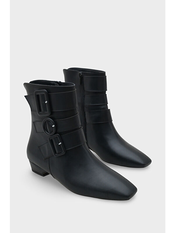 Shane Kısa Topuklu Yandan Fermuarlı Tokalı Küt Burun Kadın Bot - Görsel 3