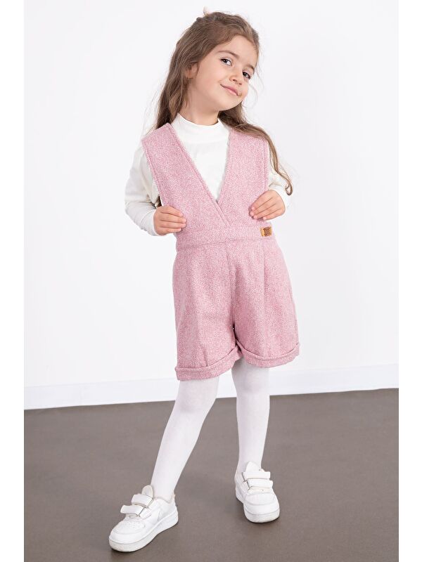 Cansın Mini Pembe Kız Çocuk Melanj Krem Badili Salopet Takım 22692