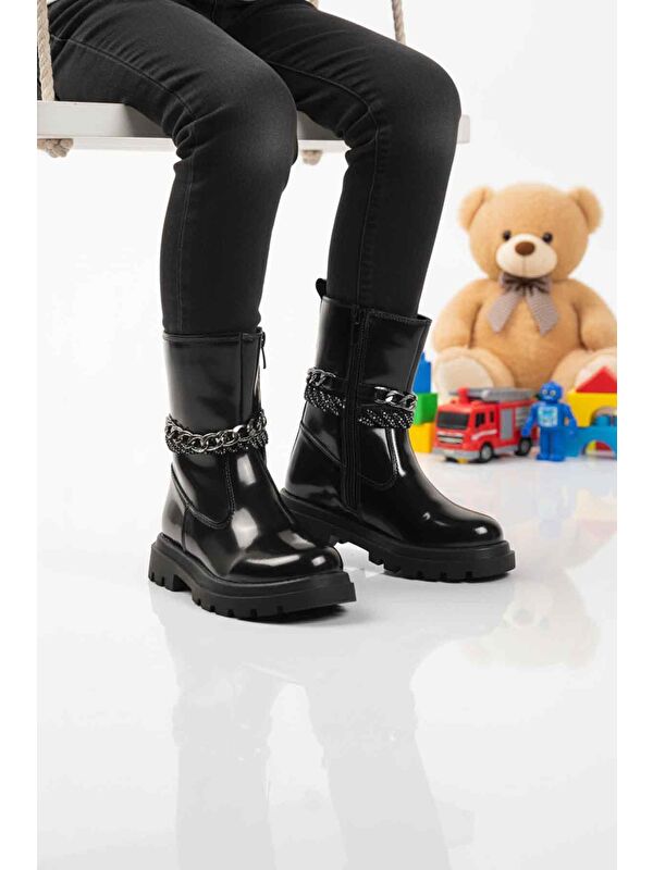 Siyah Rugan İçi Polarlı Kaymaz Kız Çocuk Çizme Duru F - Görsel 2