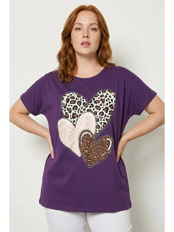Stil Diva Bisiklet Yaka Kısa Kollu Baskılı Esnek Kumaşlı T-shirt