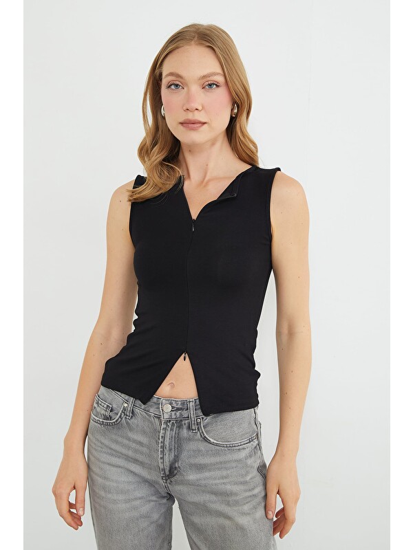 Fullamoda Çift Fermuarlı Slim Fit Bluz