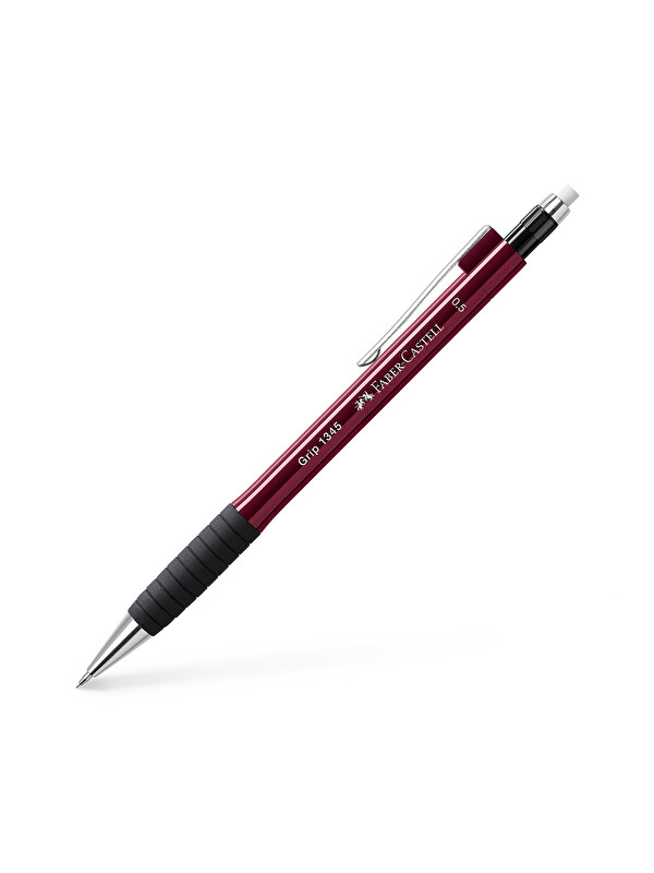 Faber-Castell Grip 1345/47 Versatil Kalem, 0.5 mm, Bordo, Ergonomik Tutuş, Yaylı Uç, Uzun Silgi, Modern Tasarım
