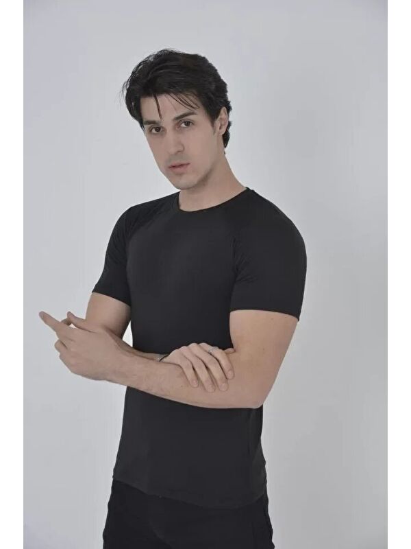 Jane's Erkek Omuz Fileli Slim Fit T-shirt - Siyah